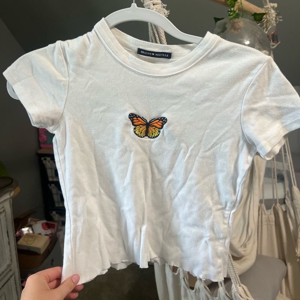 brandy melville white butterfly shirt
